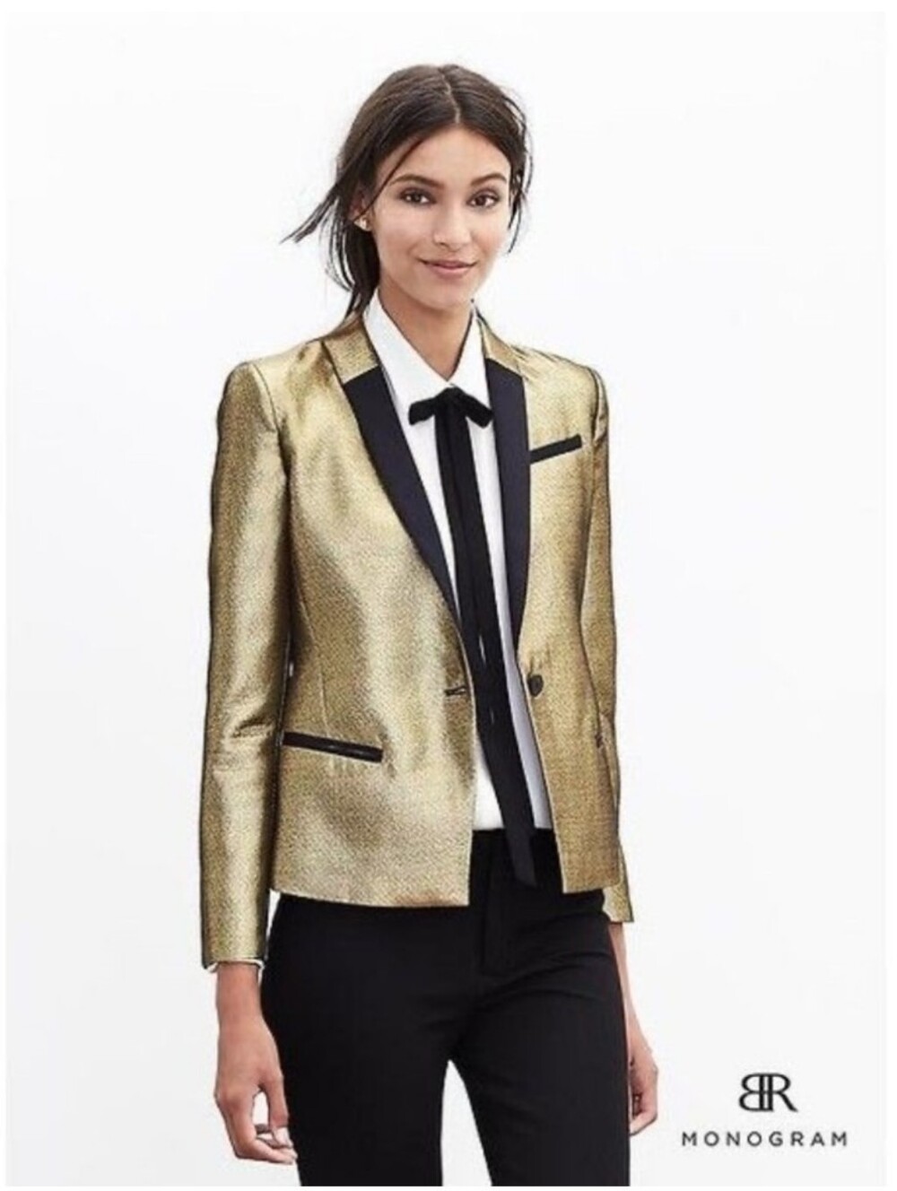 NWT! Banana Republic Shiny Gold Metallic Tuxedo Blazer